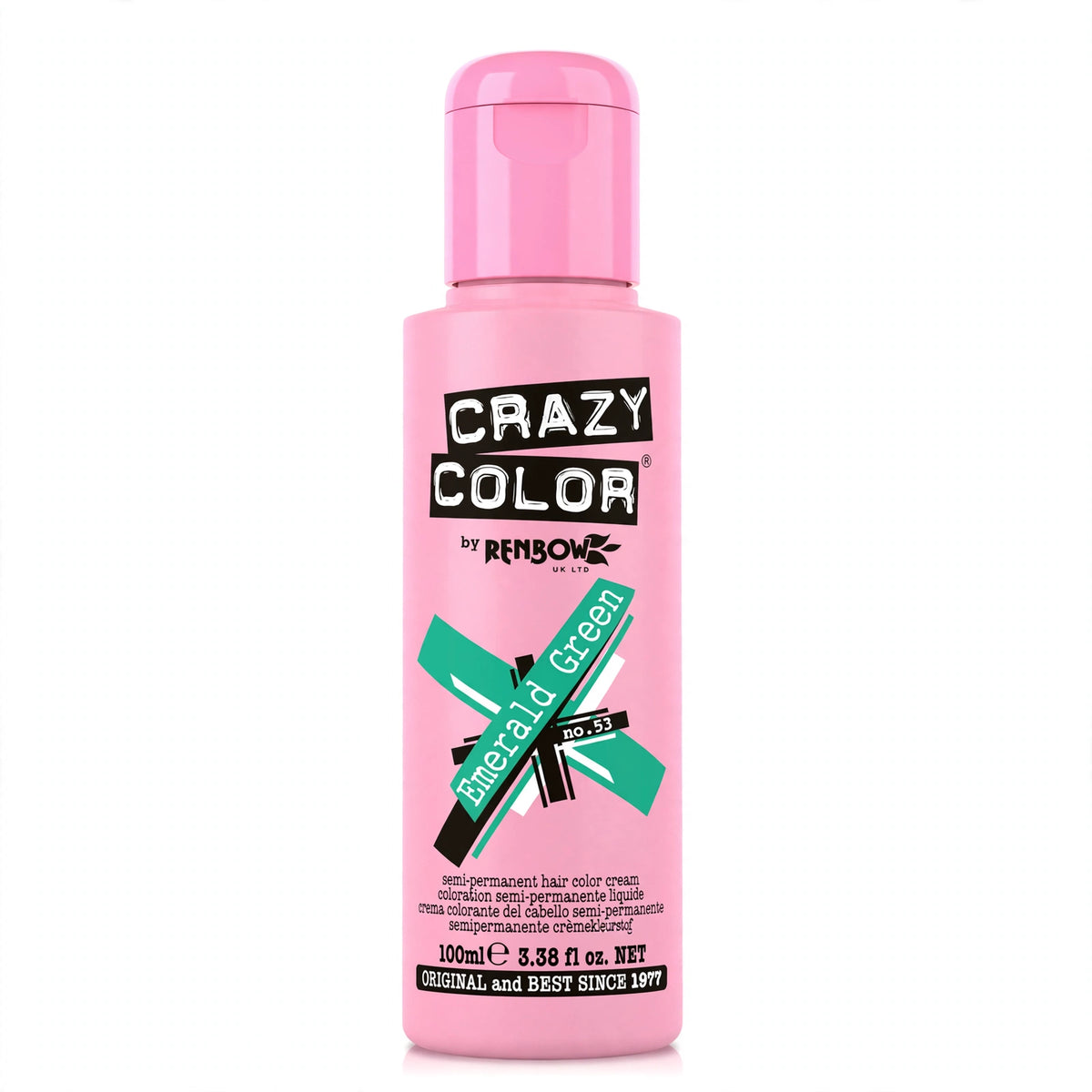 Detail view of Crazy Color Emerald Green Semi-Permanent Hair Dye 100ml packaging