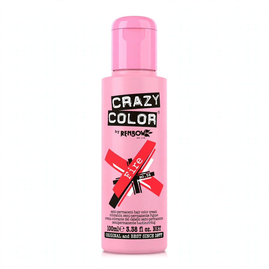 Side view of Crazy Color Fire Red semi-permanent hair dye tube
