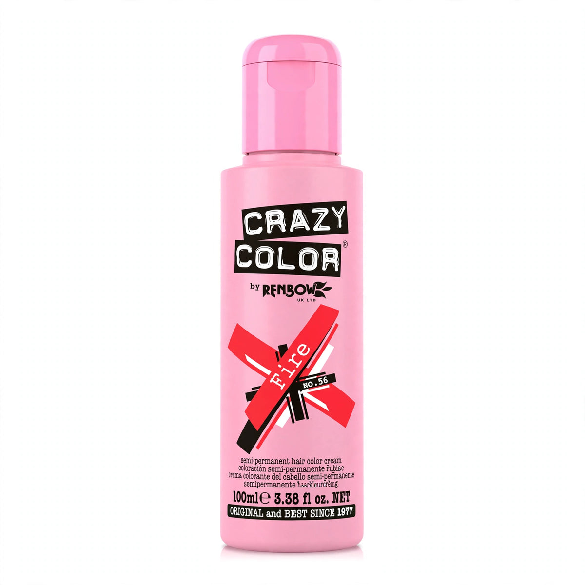 Side view of Crazy Color Fire Red semi-permanent hair dye tube