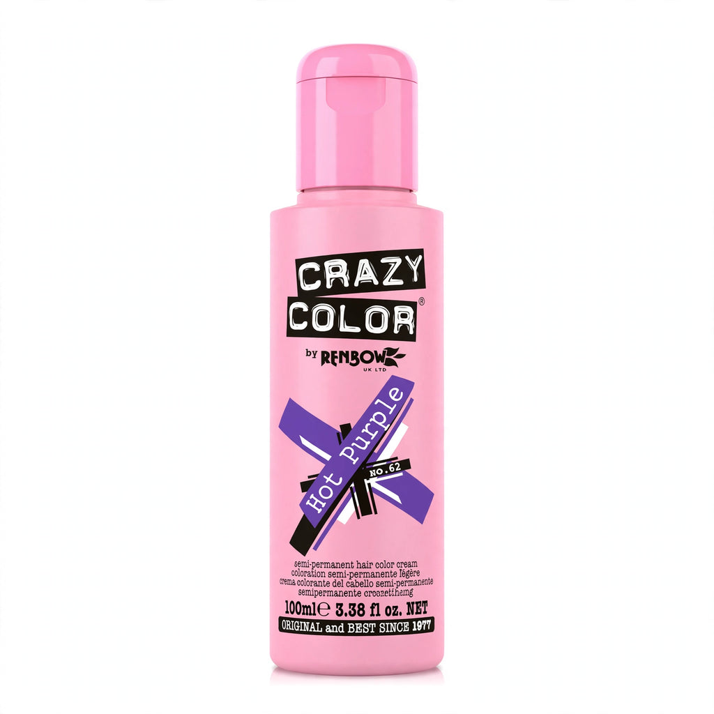 Detail view of Crazy Color Hot Purple Semi-Permanent Hair Dye showing the product container