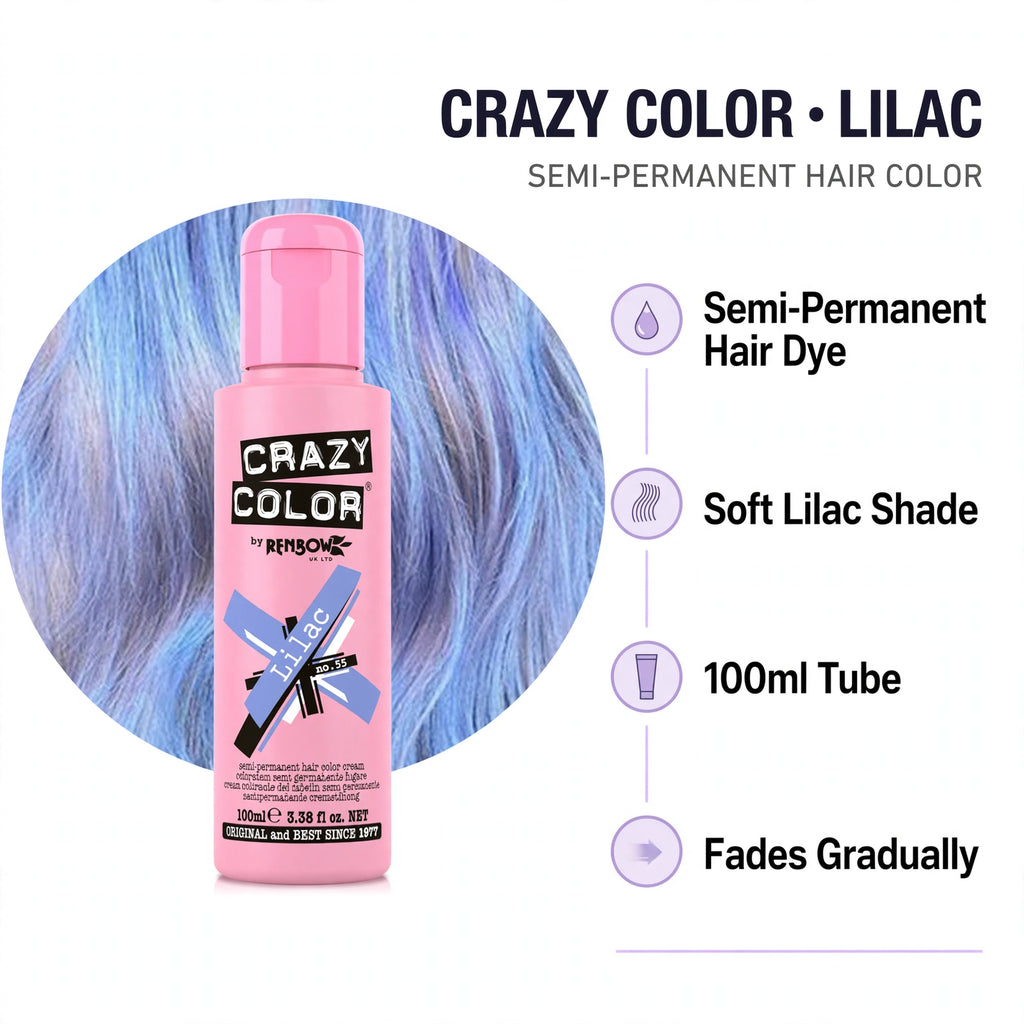 Features of Crazy Color Lilac semi-permanent hair dye