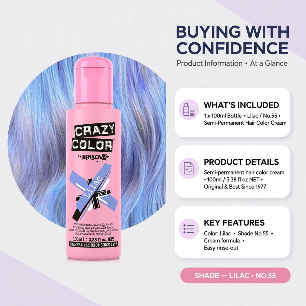 Information on application and best results for Crazy Color Lilac hair dye