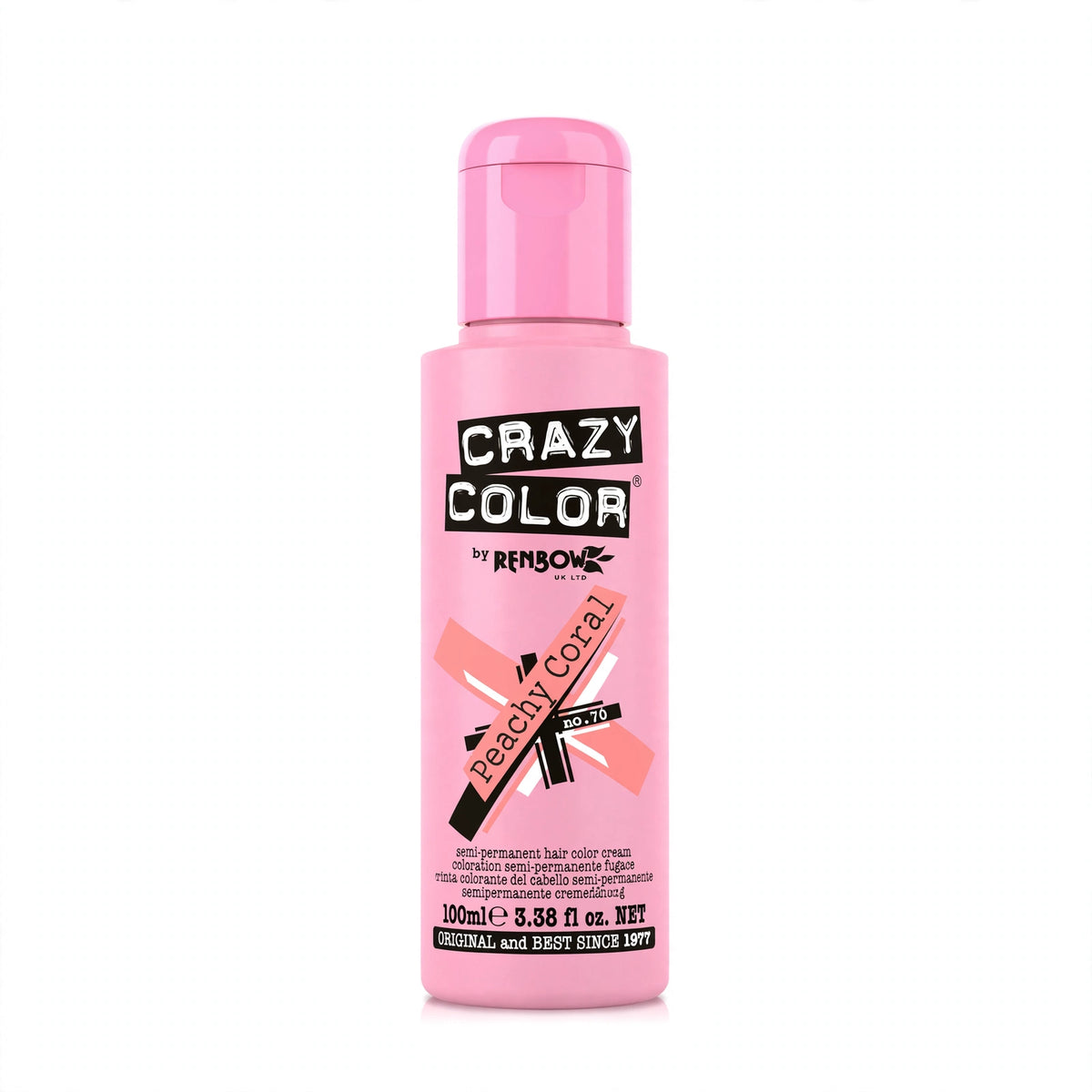 Crazy Color Peachy Coral semi-permanent hair dye in a 100ml tube