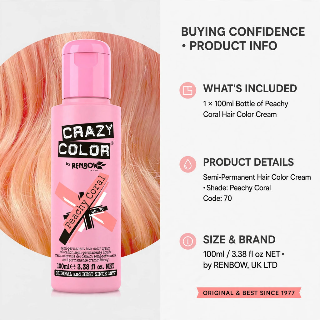 Practical information about Crazy Color Peachy Coral hair dye application and fading
