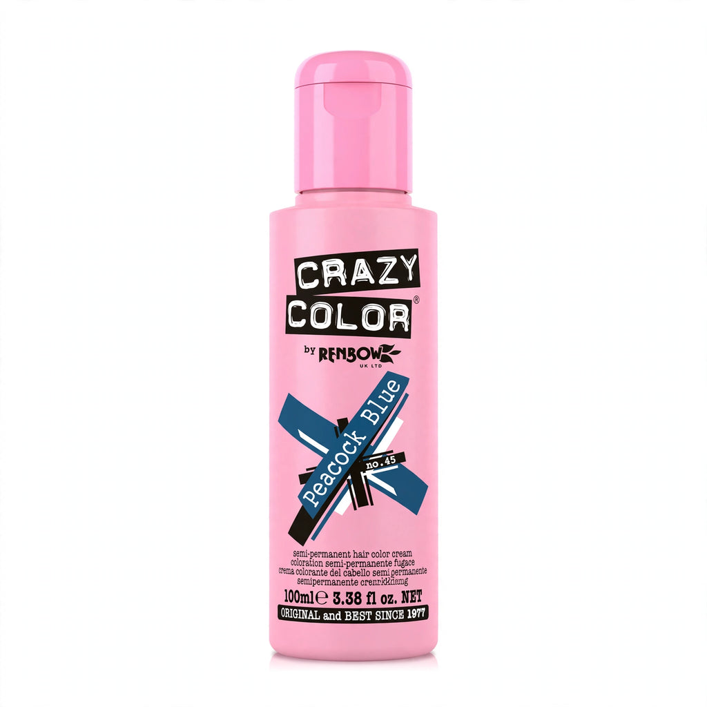 Detailed view of Crazy Color Peacock Blue hair dye tube