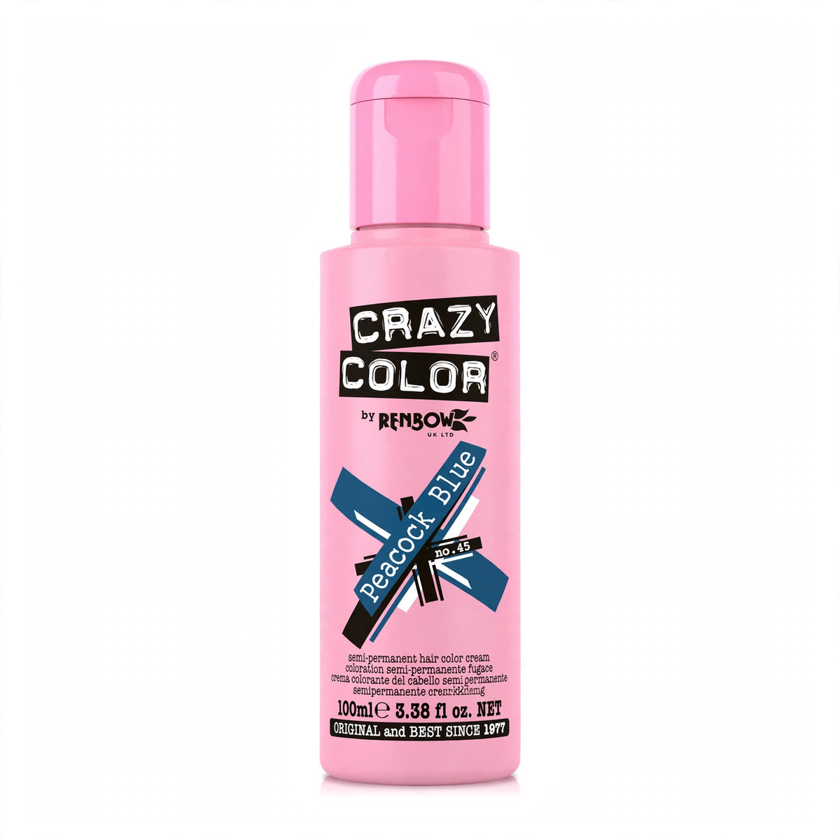 Detailed view of Crazy Color Peacock Blue hair dye tube