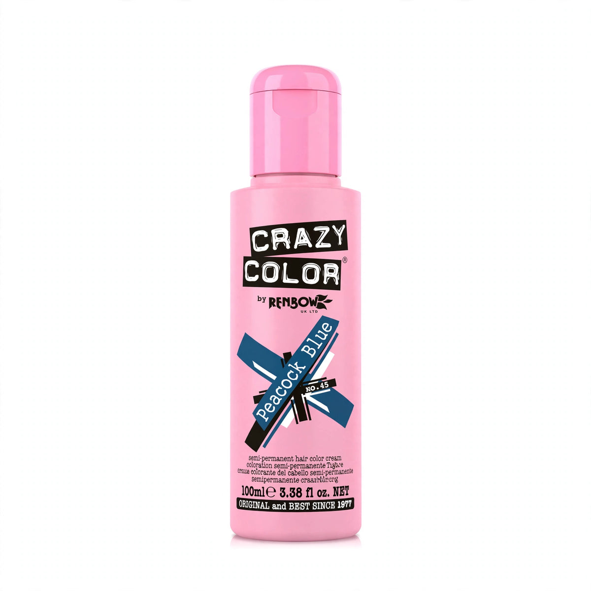 Crazy Color Peacock Blue semi-permanent hair dye in a 100ml tube