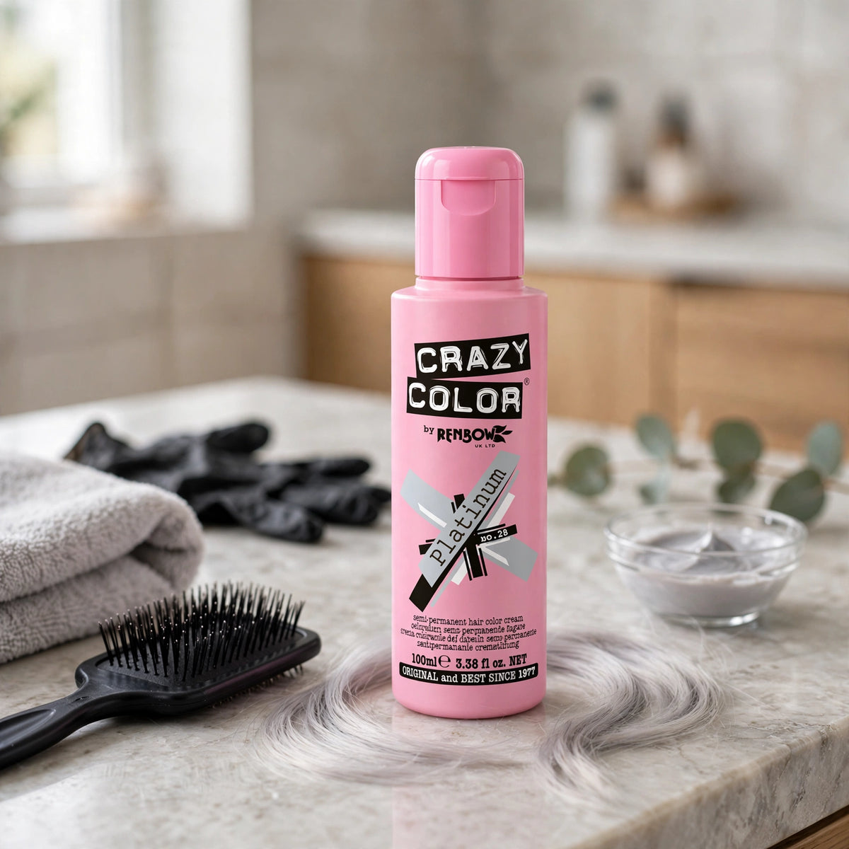 Crazy Color Platinum applied to bleached hair for a cooler finish
