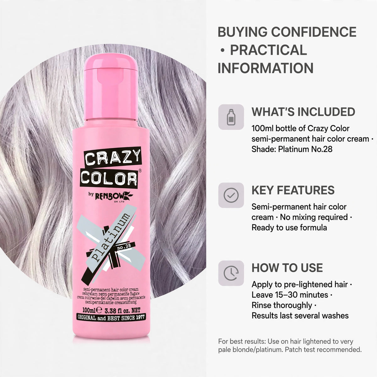 Information on how to apply Crazy Color Platinum hair dye
