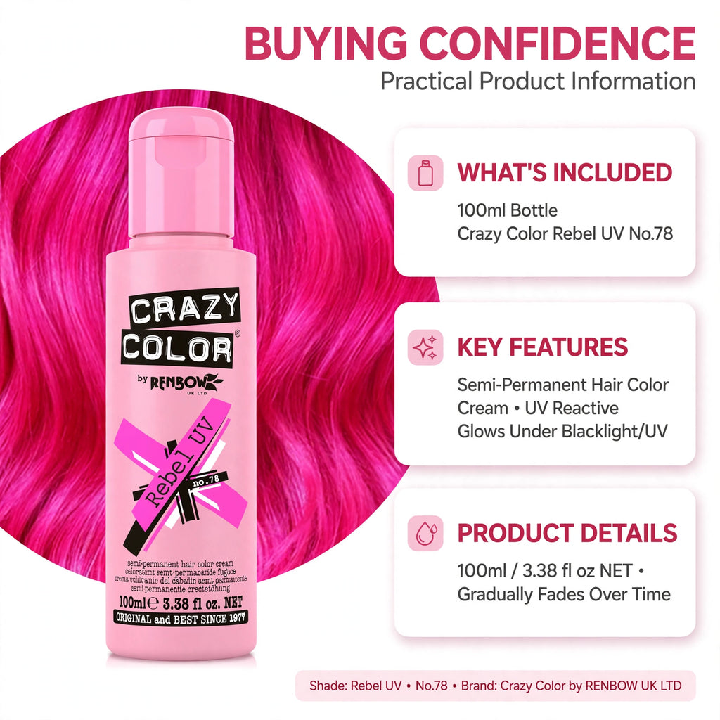 Crazy Color Rebel UV Neon Pink hair dye applying instructions