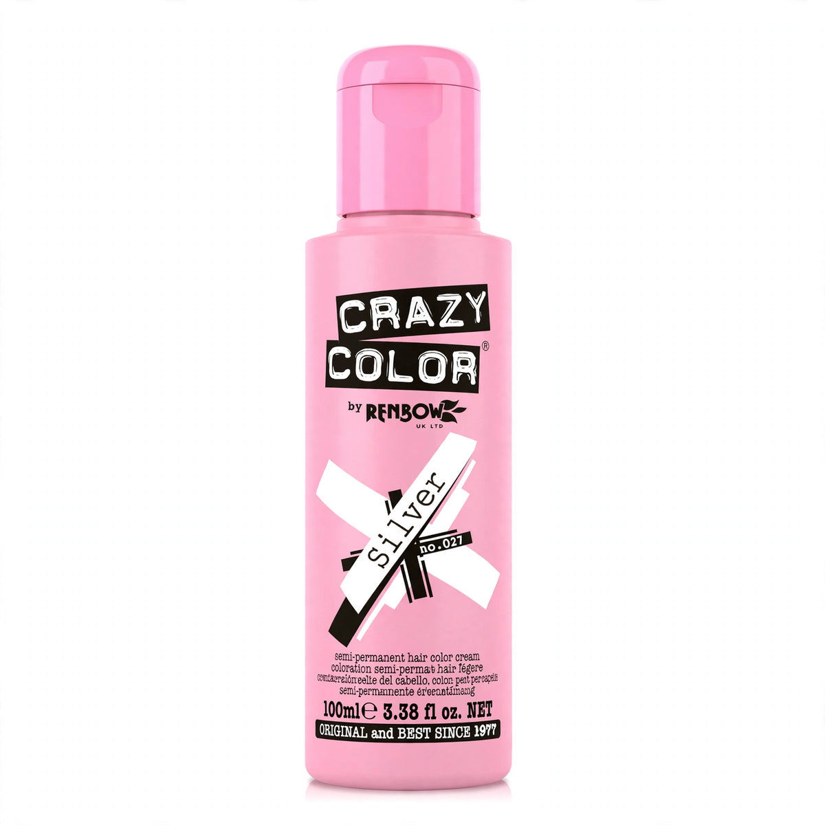 Detail view of Crazy Color Silver Semi-Permanent Hair Dye 100ml packaging