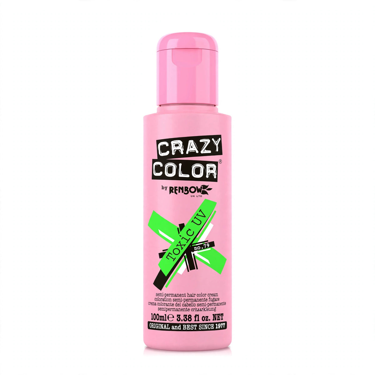 Crazy Color Toxic UV Green Semi-Permanent Hair Dye in a 100ml bottle