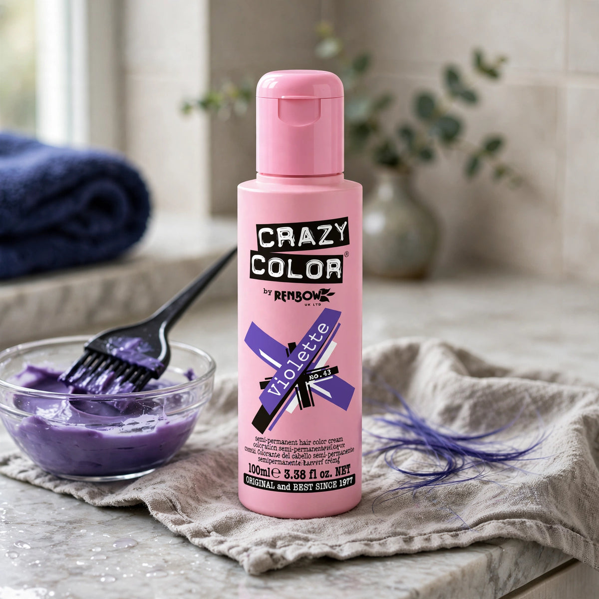 Application of Crazy Color Violette hair dye on clean, dry hair