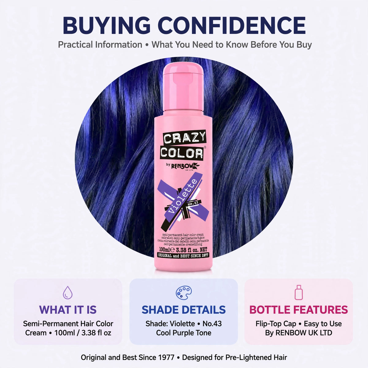 Details on application process for Crazy Color Violette hair dye