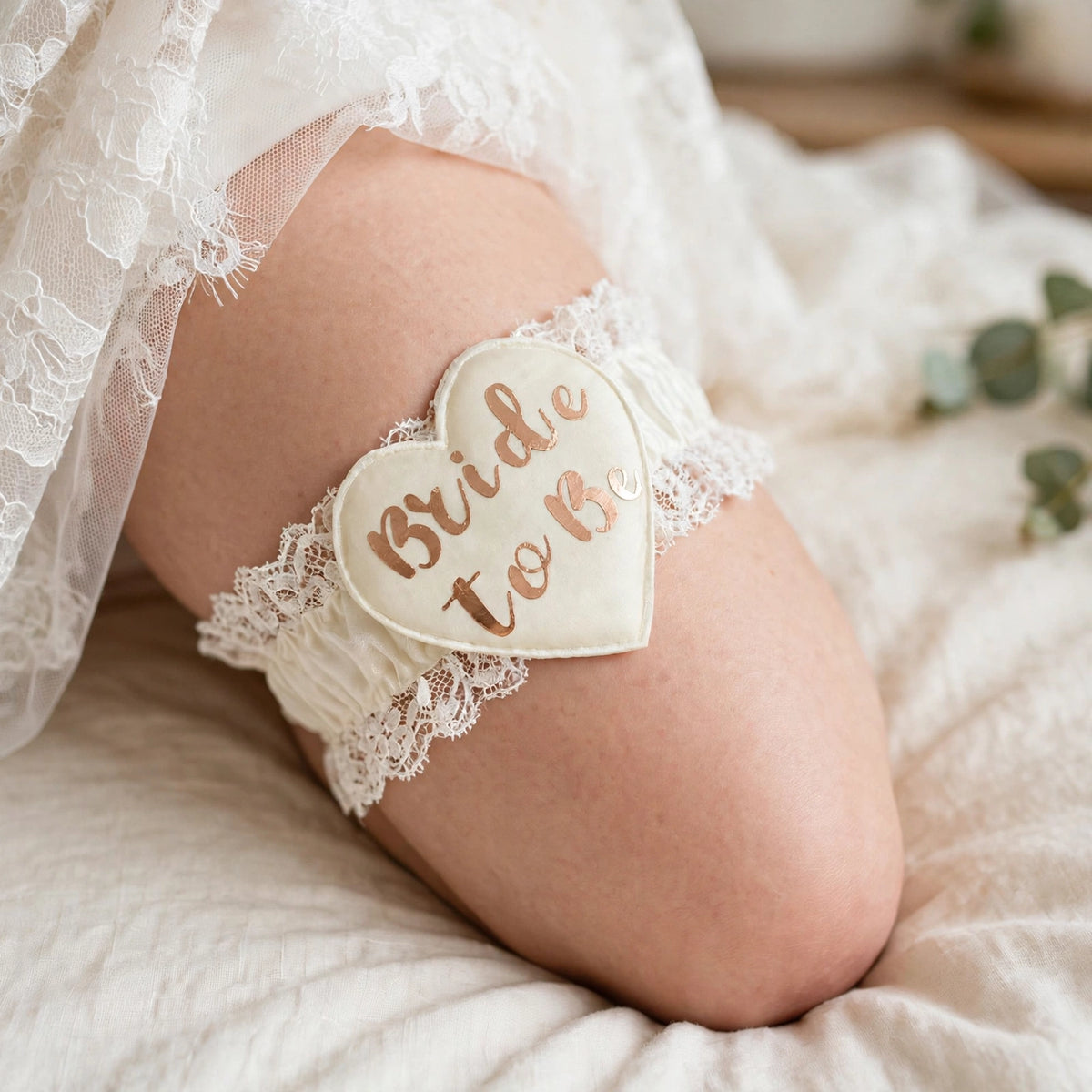 Bride To Be garter displayed as a wedding or hen party accessory