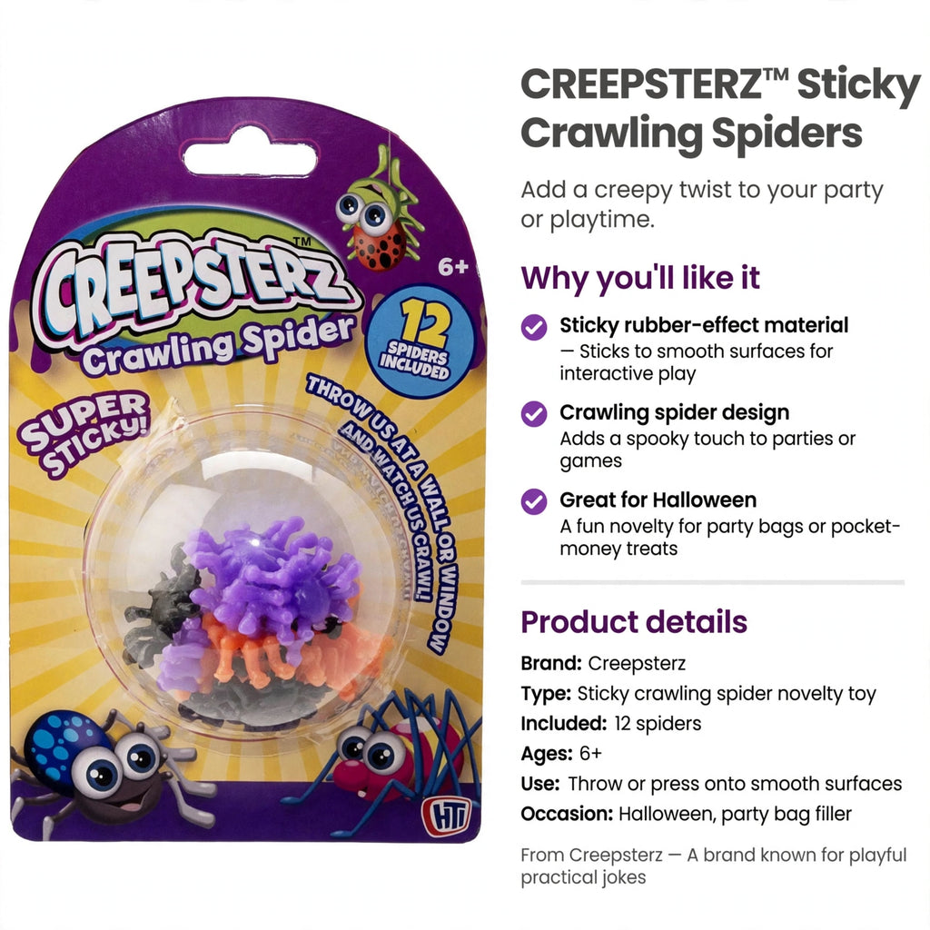 Information about using sticky spiders as Halloween party bag fillers or playful treats
