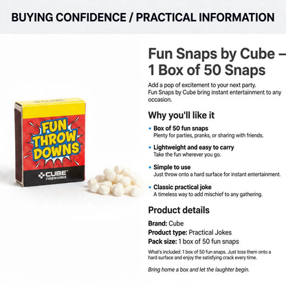 Box of 50 fun snaps for parties, pranks, or sharing with friends