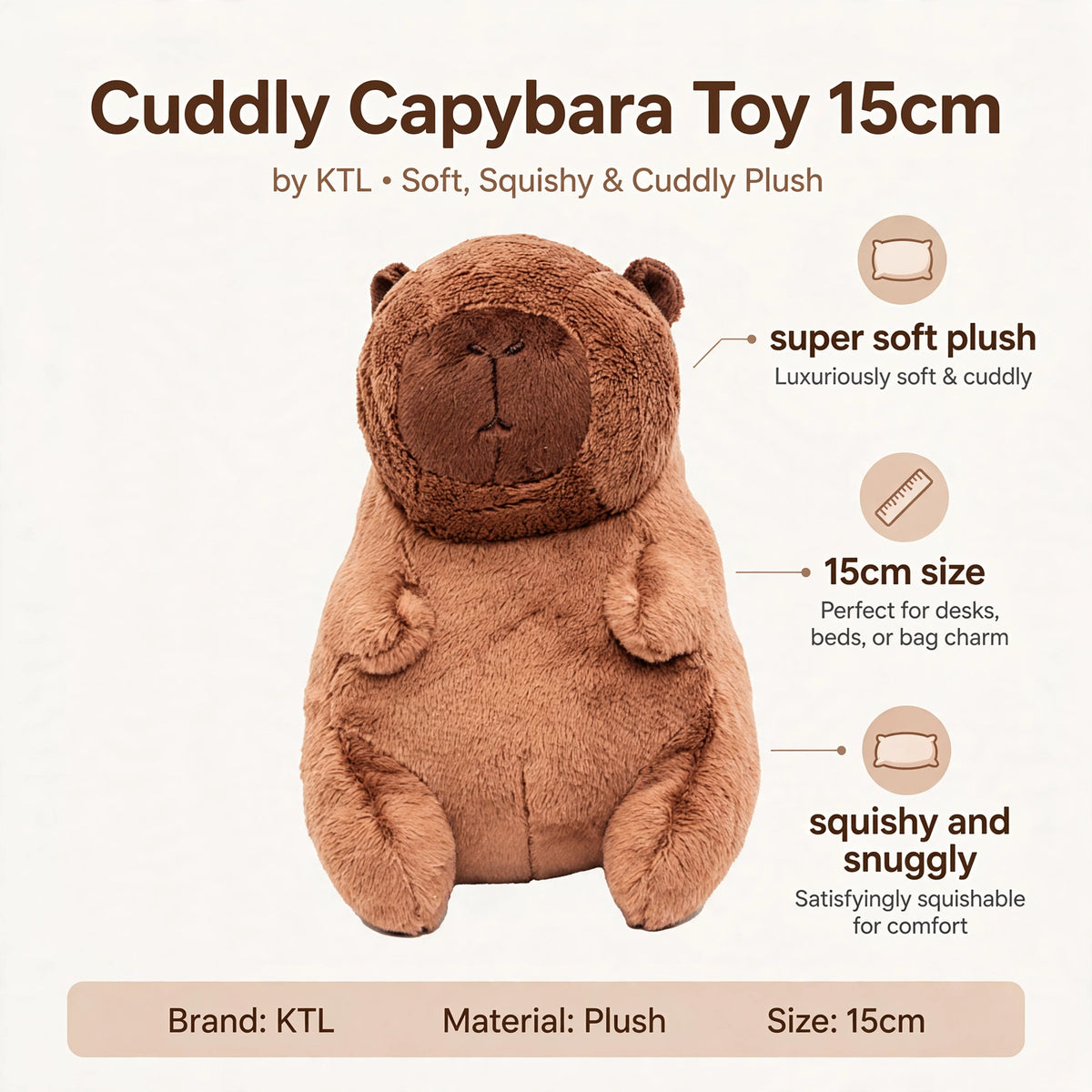 Features super soft plush, 15cm size, squishy texture, and branded display packaging