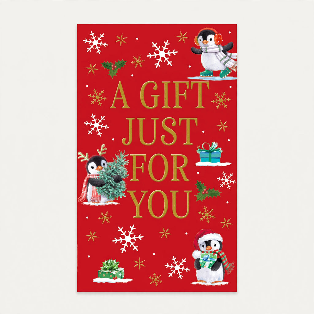 Close-up view of a Christmas money envelope with festive design