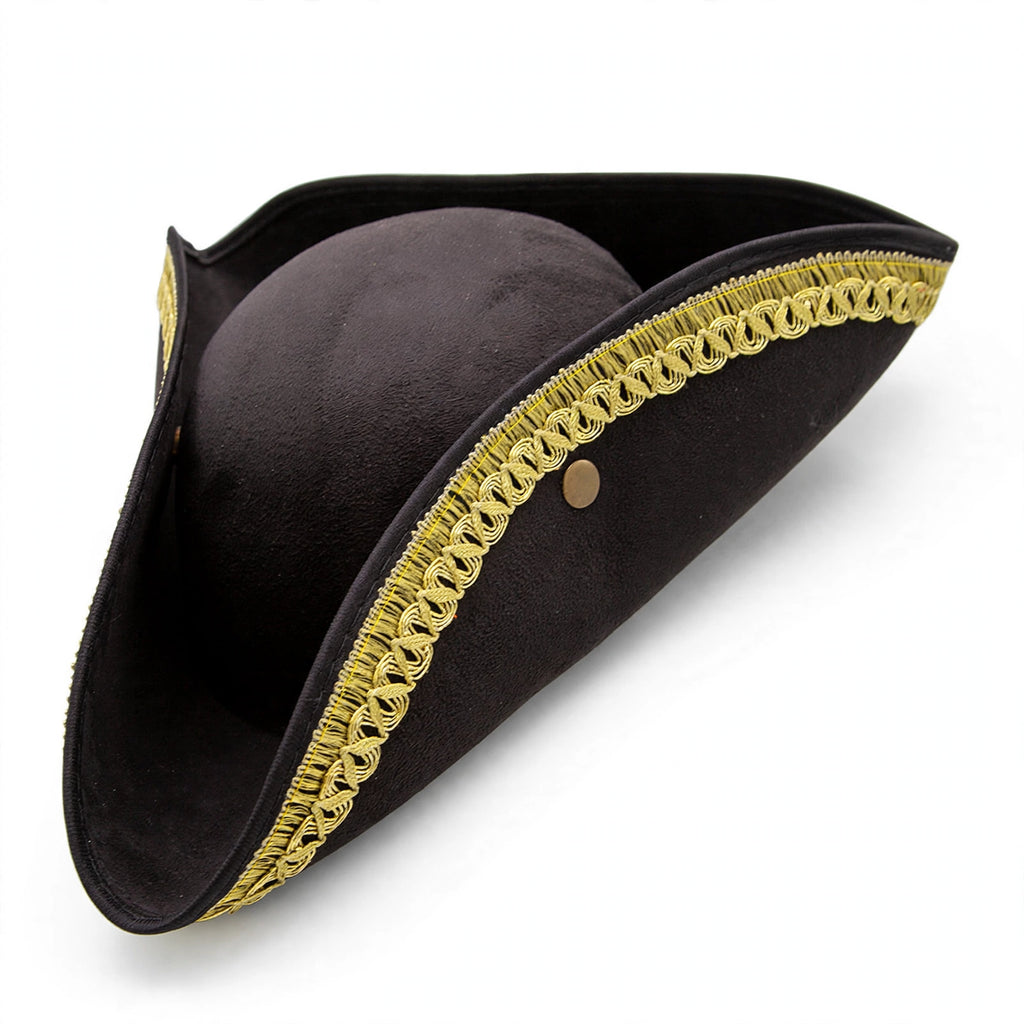 Deluxe Adults Pirate Fancy Dress Hat black with gold rim
