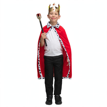Deluxe Velvet Kings Robe and Crown set in red for children aged 5-9 years