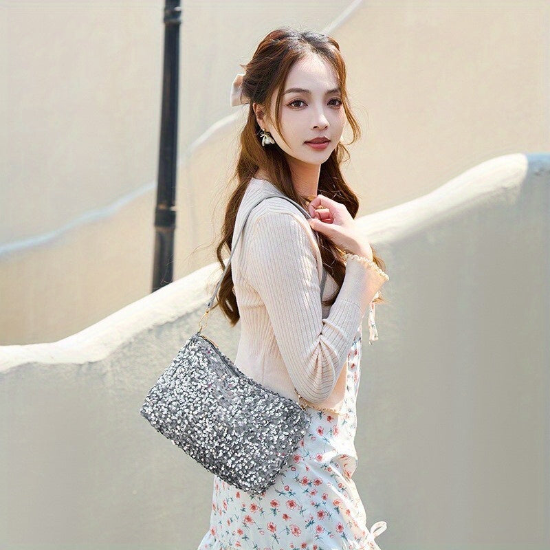 Ladies Silver Sequin Handbags Evening Purse Shoulder Bag Clutch For Women | Merthyr Tydfil | Why Not Shop Online