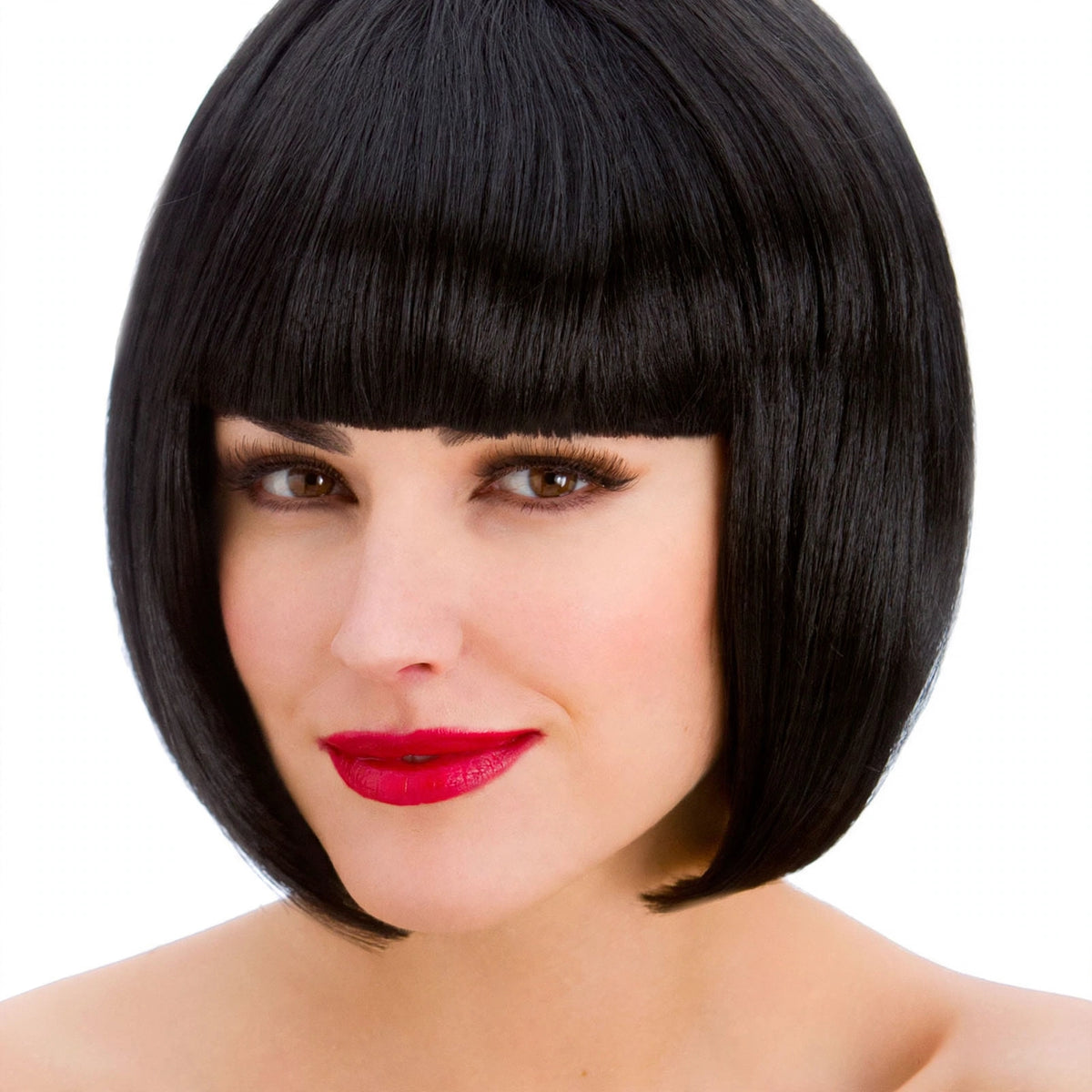 Detail view of the Diva Black Bob Wig showcasing its black bob style