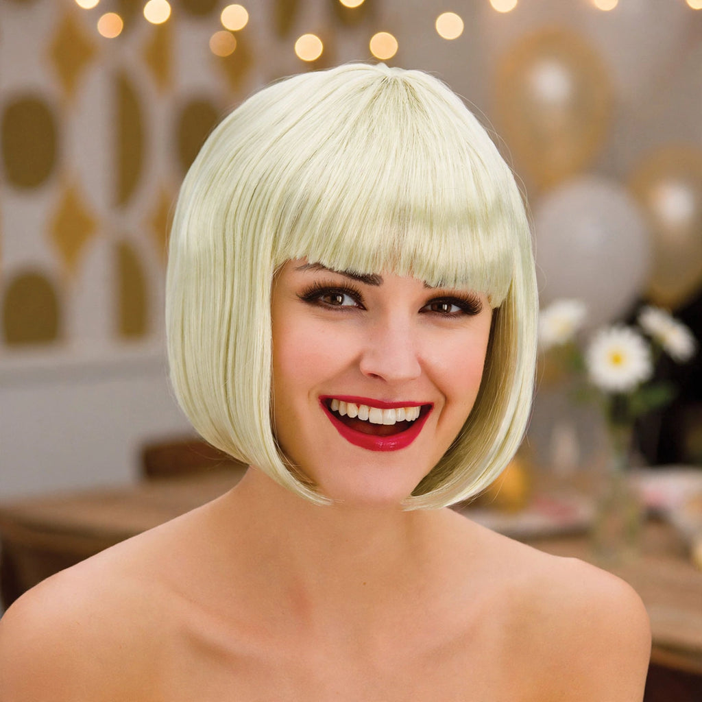 Diva Blonde Bob Wig worn for diva, pop star, 60s, hen party, Halloween, or theatre occasions