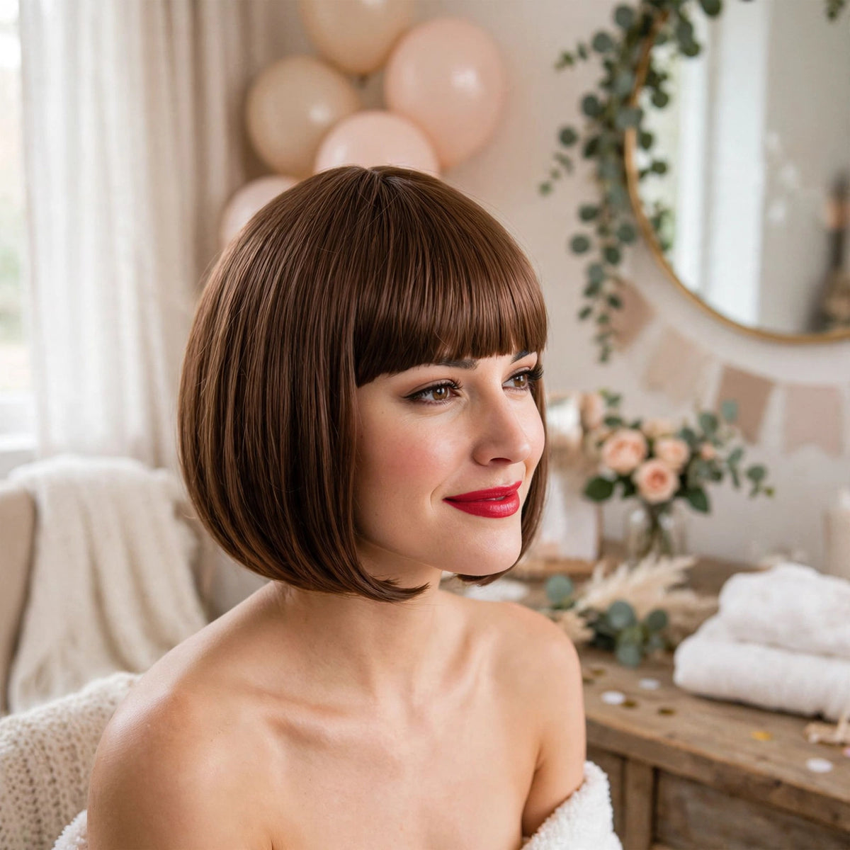 Diva Brown Bob Wig worn for fancy dress or themed event