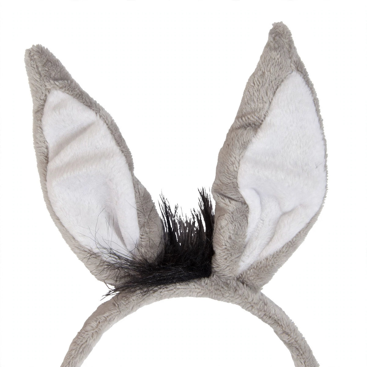 Close-up view of donkey ears headband and tail from the fancy dress kit