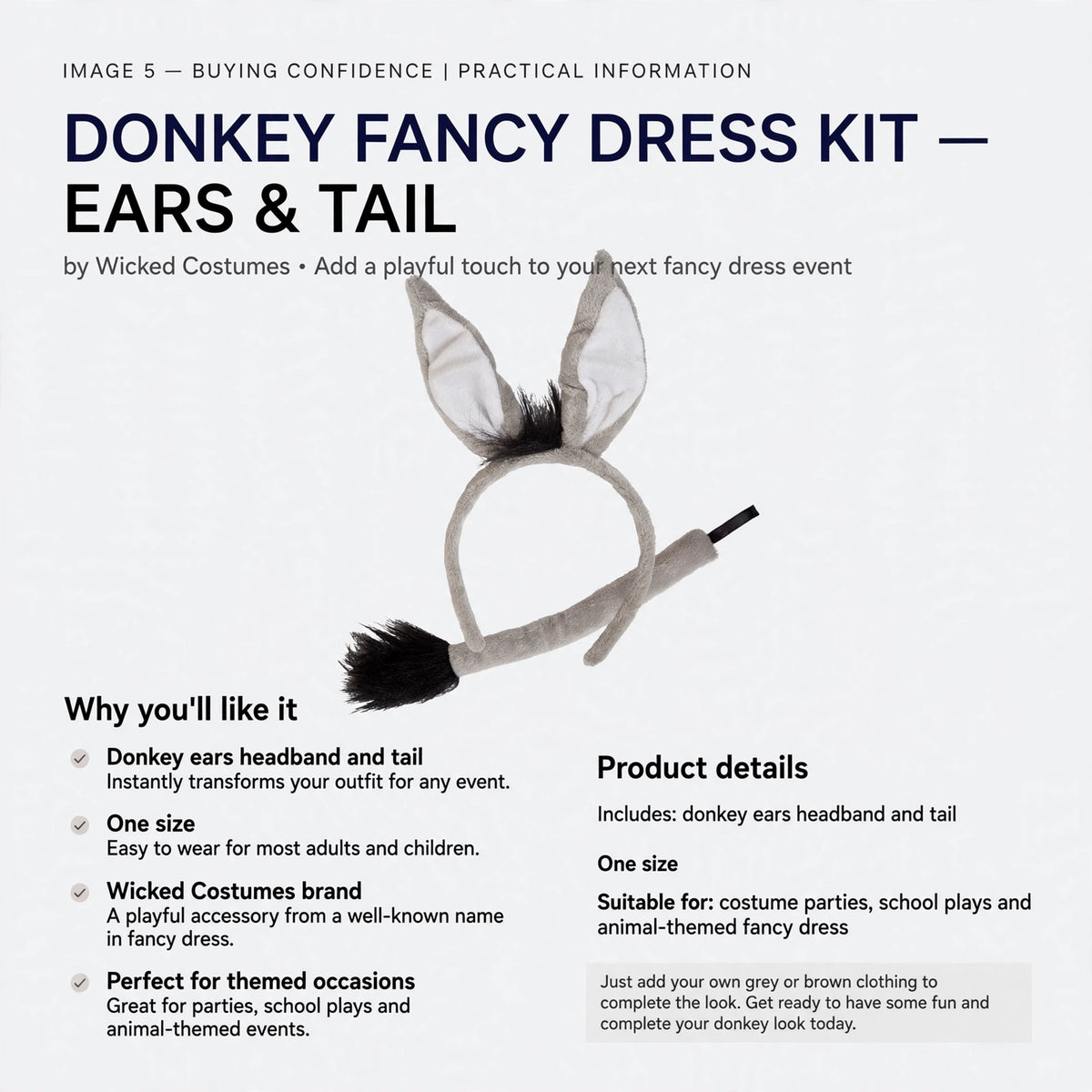 One size fits most adults and children for costume parties and school plays