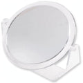 Lisseau double sided mirror with clear acrylic frame and 360-degree rotating stand