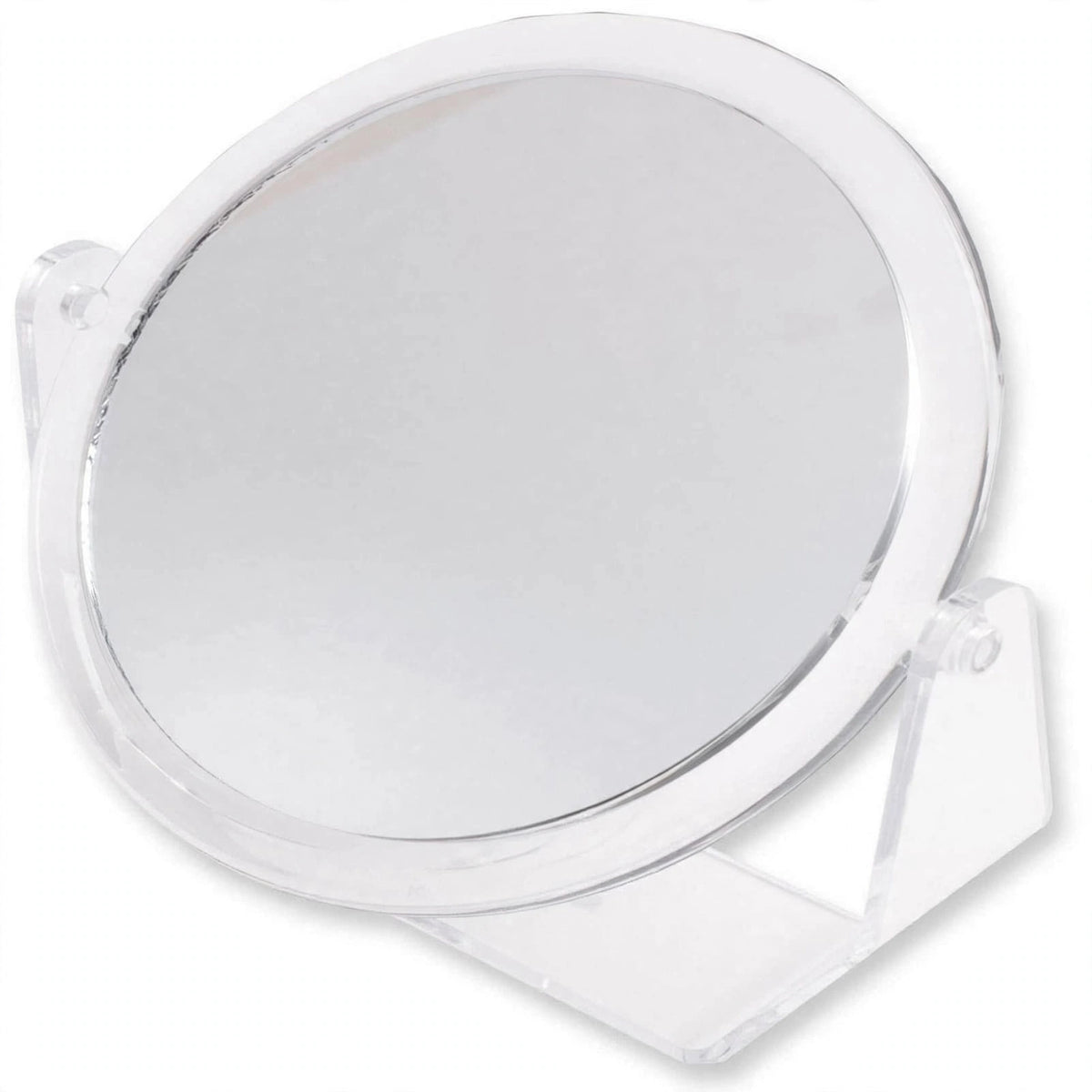 Lisseau double sided mirror with clear acrylic frame and 360-degree rotating stand