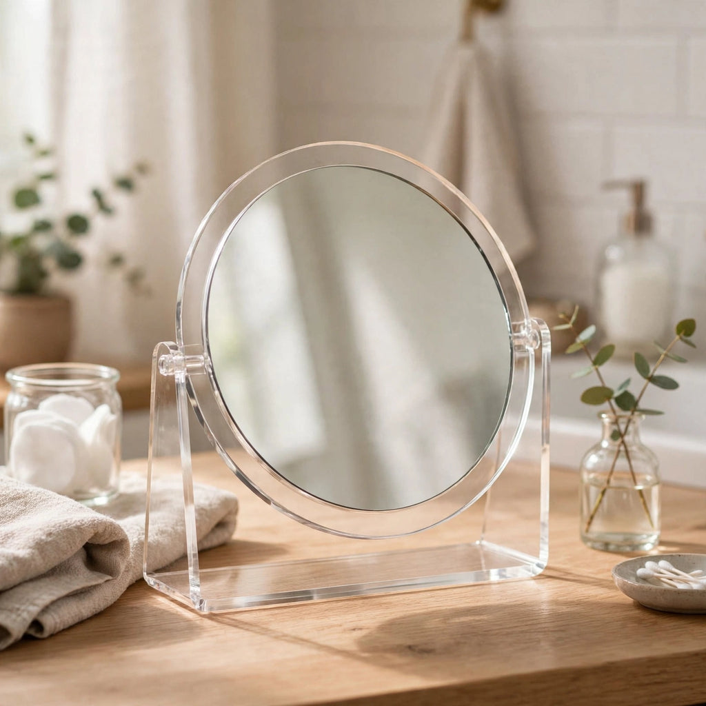 Lisseau double sided mirror placed on a dressing table for makeup and grooming