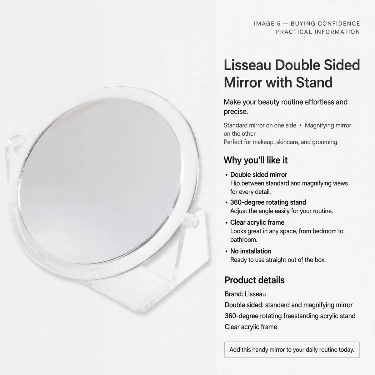 Lisseau mirror ready to use with no installation required and freestanding design
