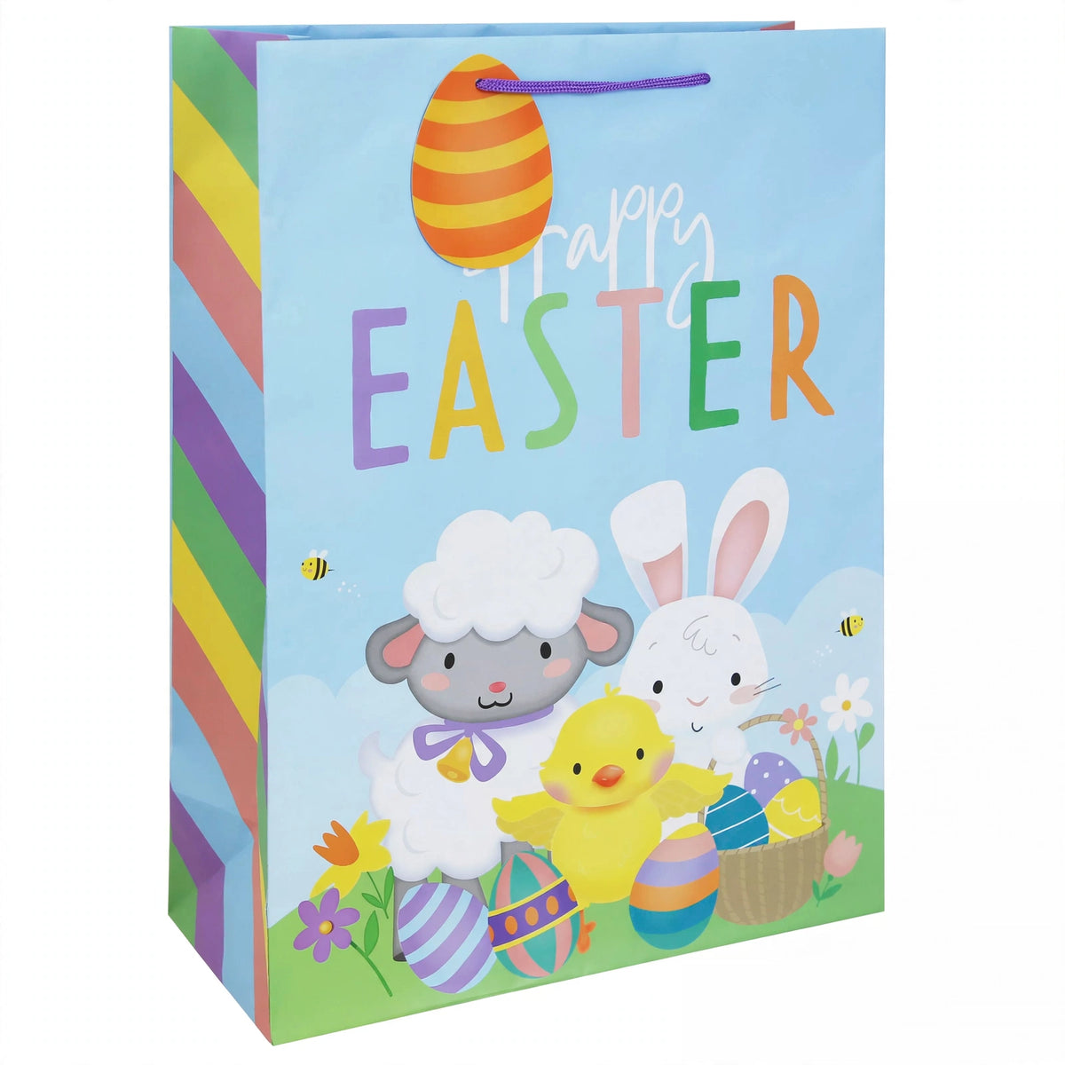 Extra-large Easter Bunny Gift Bag with multi-coloured bunny print and ribbon carry handle