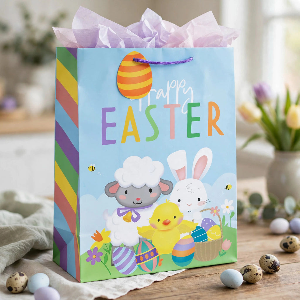 Easter Bunny Gift Bag filled with Easter gifts ready for gifting