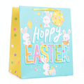 Medium Easter gift bag with multi-coloured Easter bunny design and ribbon carry handle