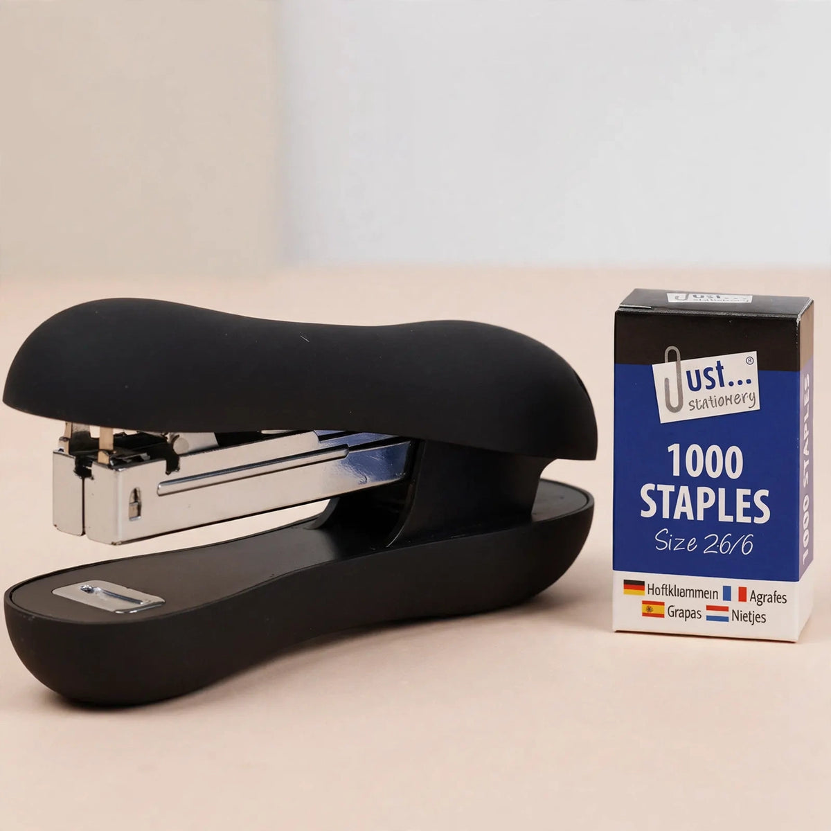 Close-up view of Tallon heavy duty stapler with easy grip handle