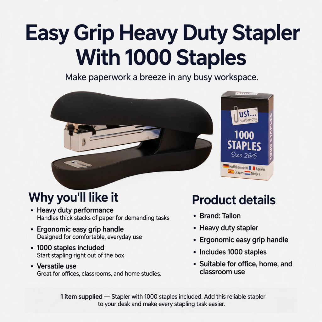 Stapler suitable for thick stacks of paper with 1000 staples included for immediate use