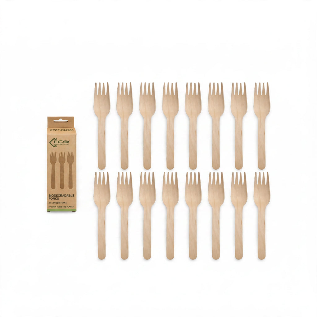 Eco Birchwood Wooden Forks pack of 24 made from sustainably sourced birchwood