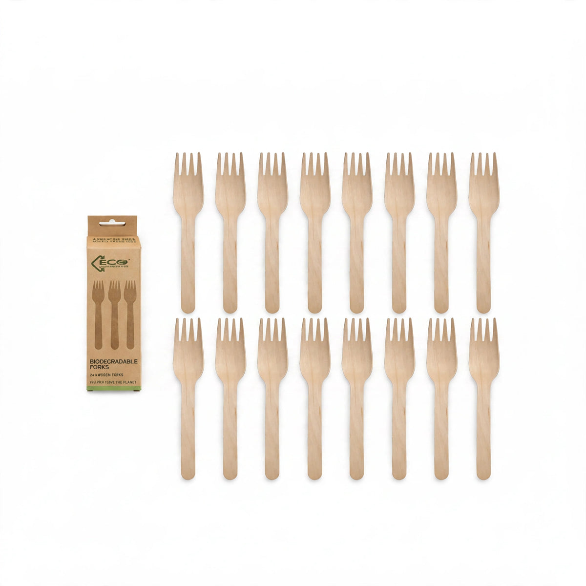 Eco Birchwood Wooden Forks pack of 24 made from sustainably sourced birchwood