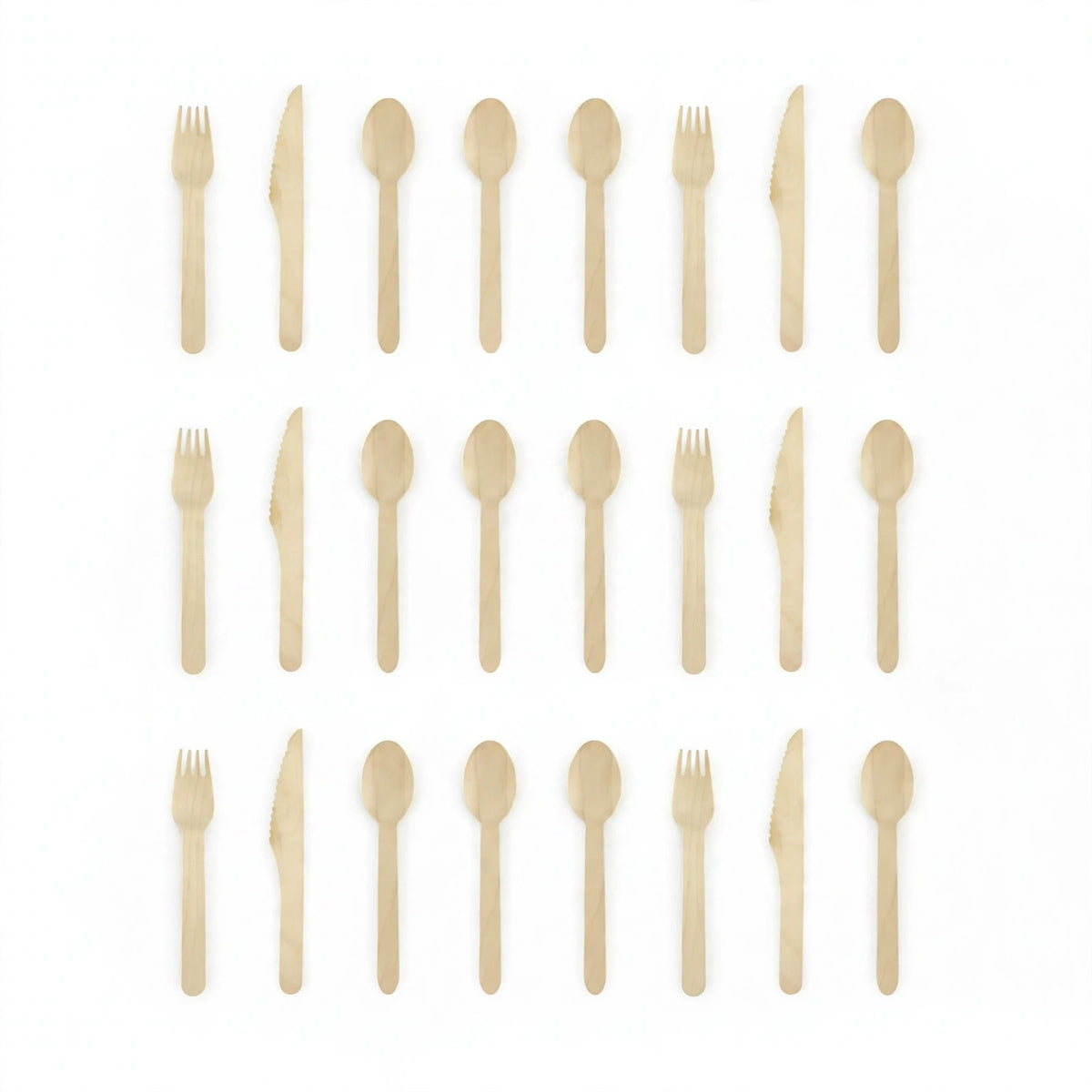 Eco Wooden Cutlery 18-piece set with knives spoons and forks made from compostable birchwood