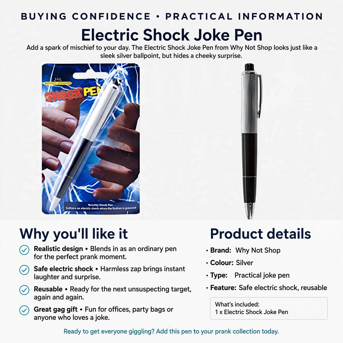 Electric Shock Joke Pen delivers a harmless zap for practical jokes