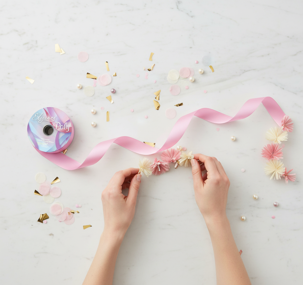 Eleganza Poly Ribbon 50mm x 91m (100yds) Classic Pink