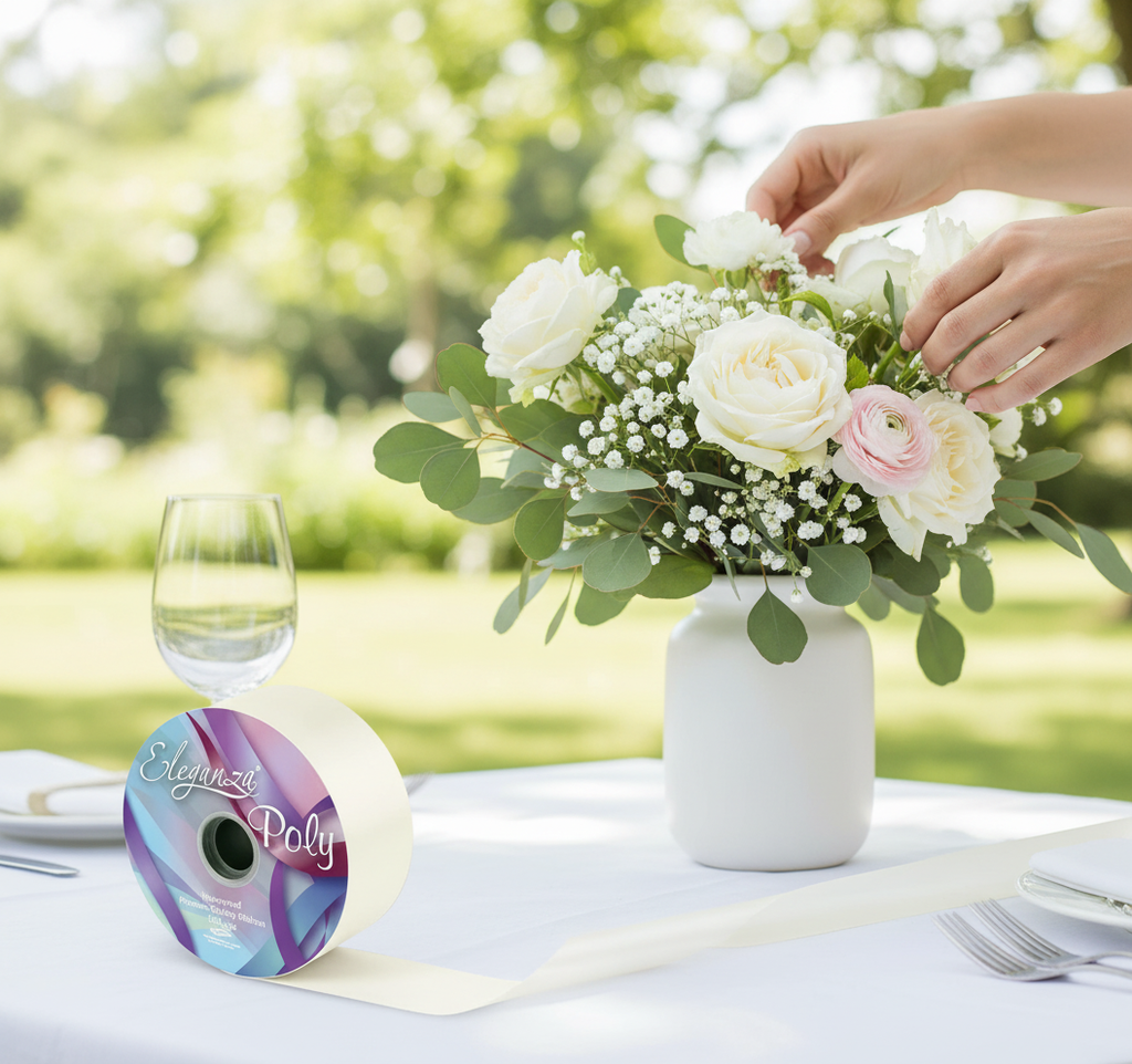 Eleganza Poly Ribbon 50mm x 91m (100yds) Ivory