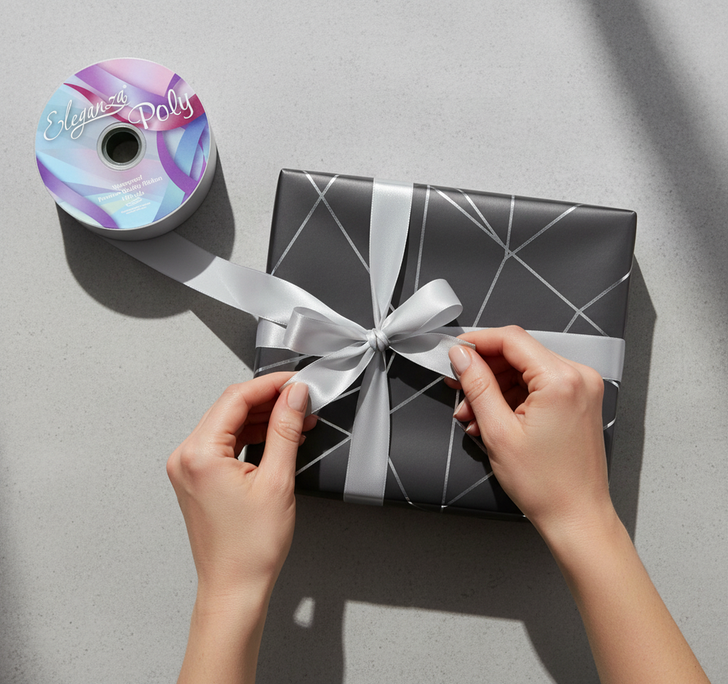 Eleganza Poly Ribbon 50mm x 91m (100yds) Silver