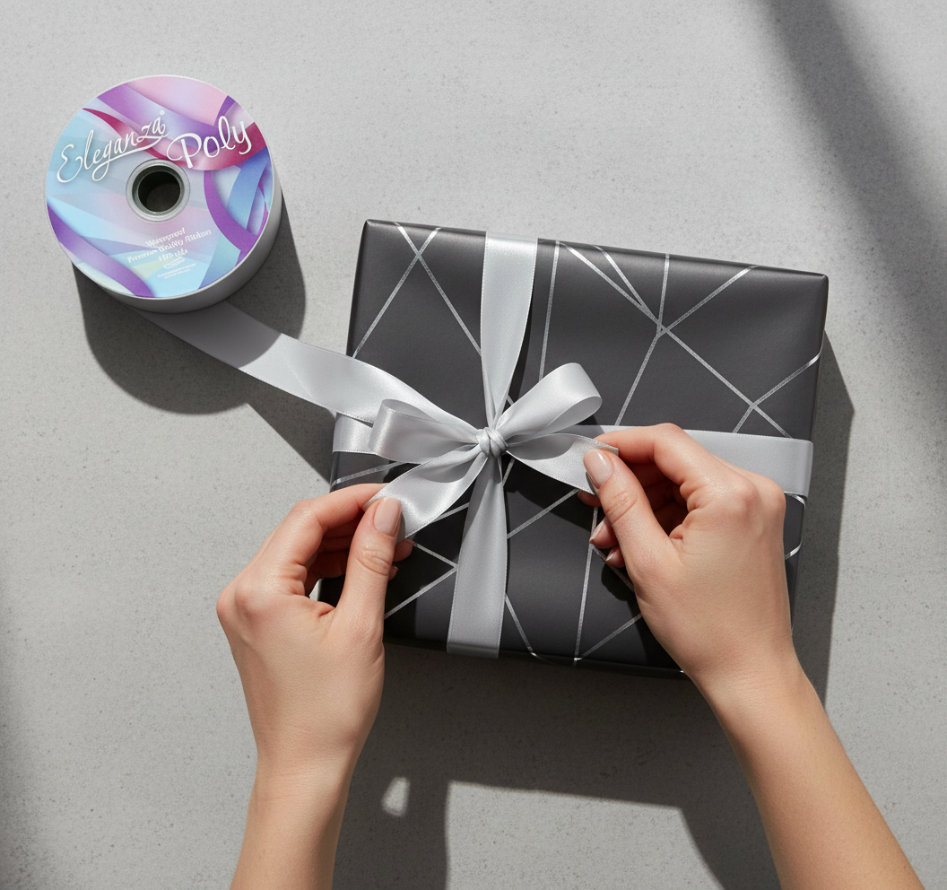 Eleganza Poly Ribbon 50mm x 91m (100yds) Silver