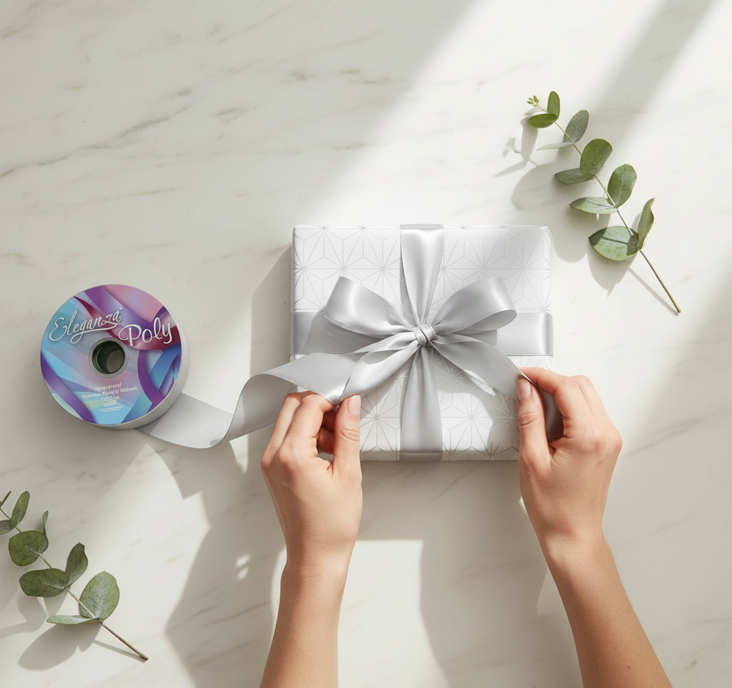 Eleganza Poly Ribbon 50mm x 91m (100yds) Silver