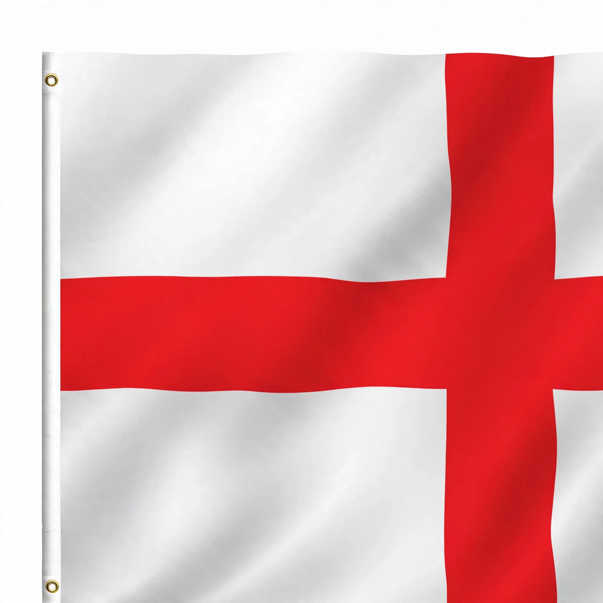 Close-up of England St George Flag showing red and white St George Cross and brass eyelets